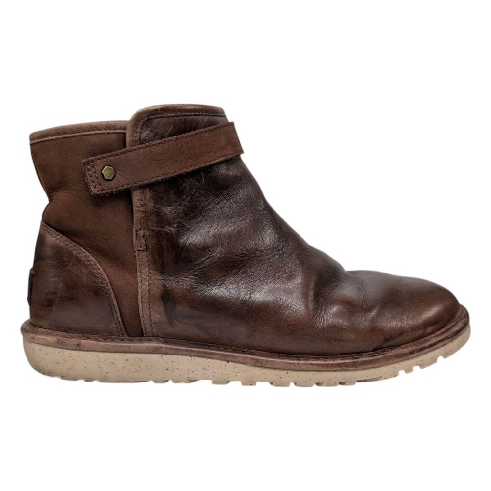 Brown Leather Women's Ankle Boot with Strap